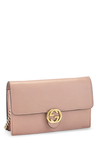 Pink Leather Interlocking Wallet On Chain (WOC) Small, , large