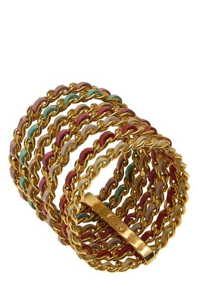 Multicolor Gold Woven Lambskin Leather Seven Band Bangle