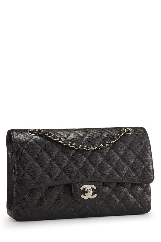 CHANEL Classic Black Quilted Caviar SHW Silver Chain Jumbo Large Flap Bag