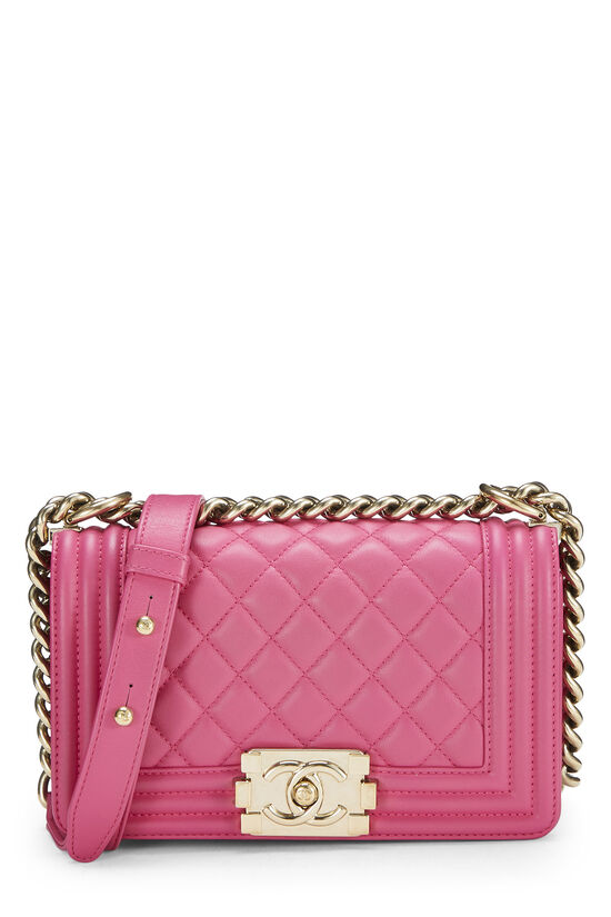 Pink Quilted Lamsbkin Boy Bag Small , , large image number 0