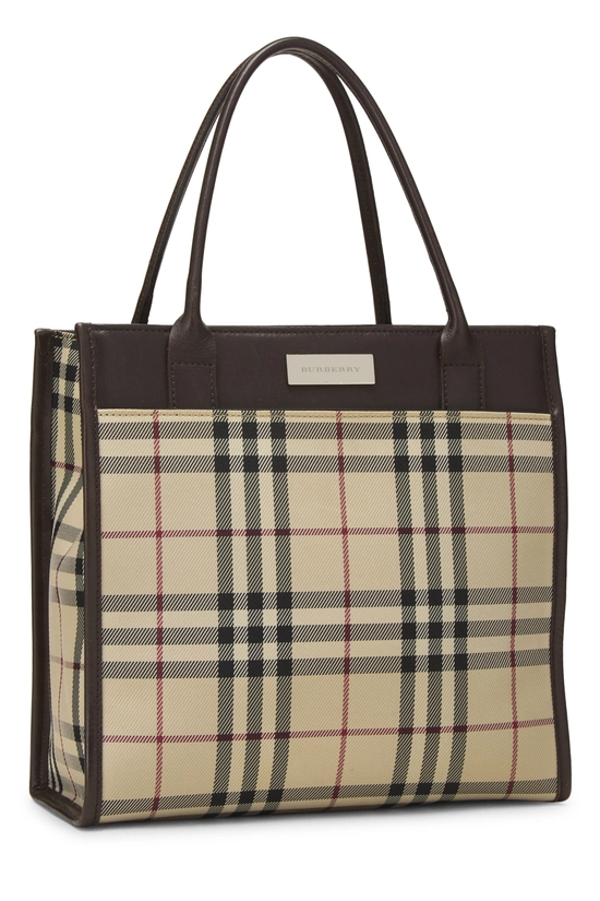 Brown Nylon House Check Shopping Handbag Small, , large image number 1
