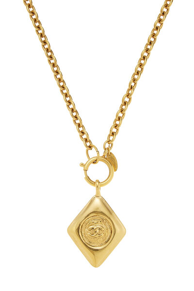 Gold 'CC' Engraved Necklace Medium, , large