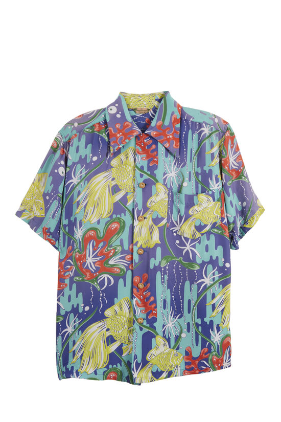 Purple Floral & Fish Kamehameha Hawaiian Shirt, , large image number 1