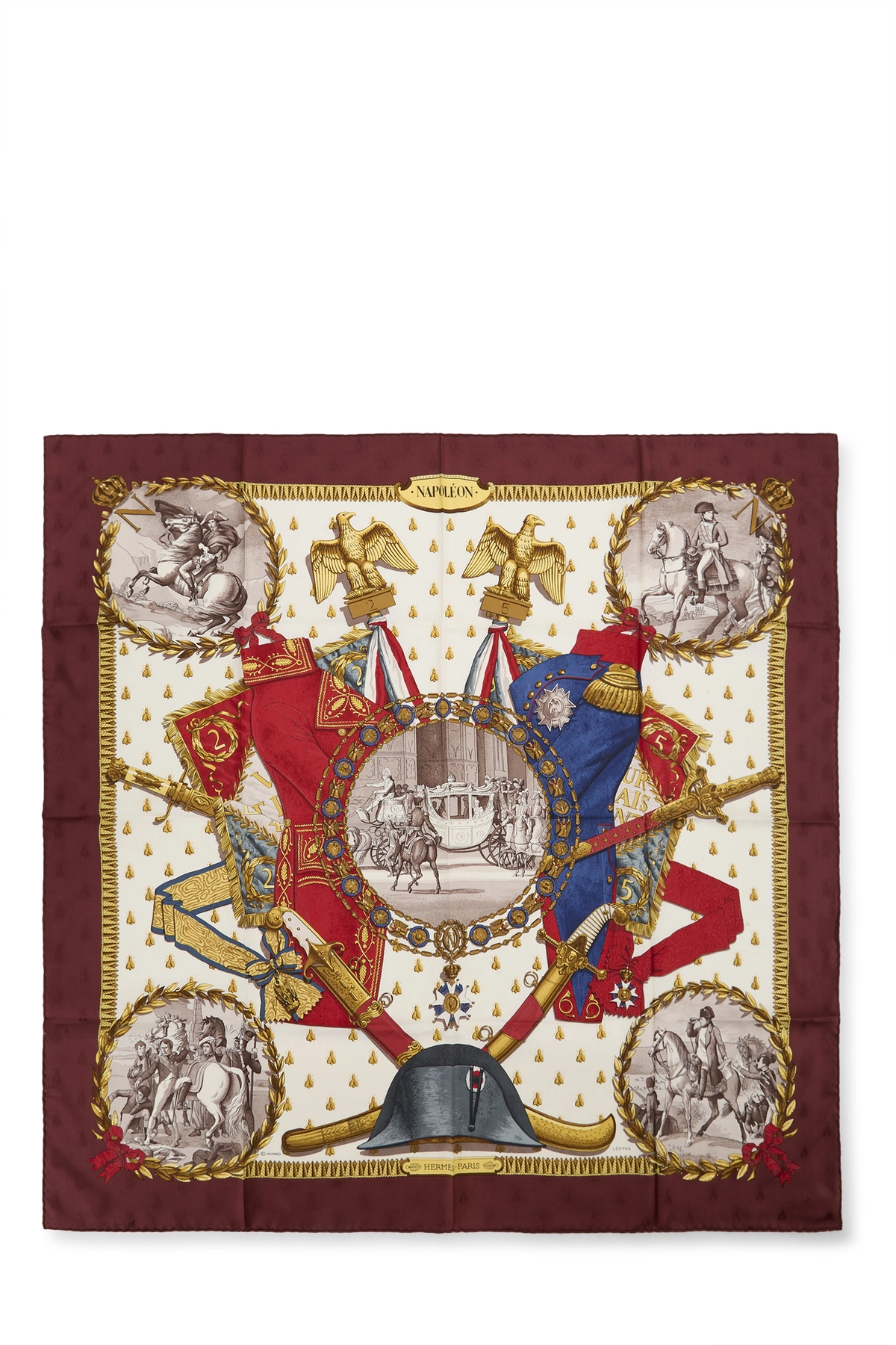 Burgundy & Multicolor 'Napoleon' Silk Scarf 90