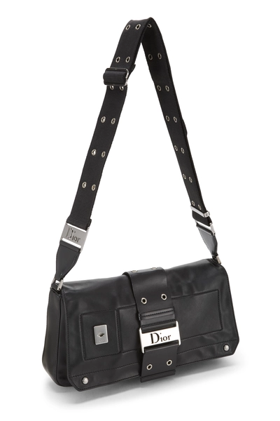 Black Leather Street Chic Shoulder Bag, , large