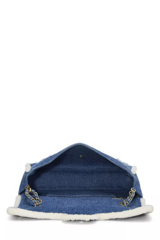 Paris-Egypt Blue Denim & Shearling Hieroglyph Flap Maxi, , large image number 5