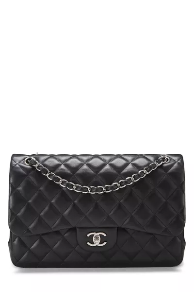 Black Quilted Lambskin New Classic Double Flap Jumbo