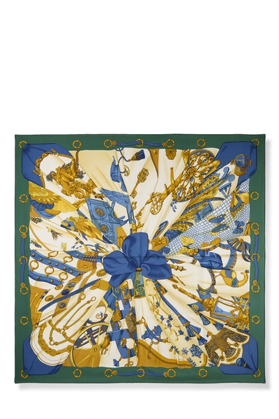 Green & Multicolor 'Soleil de Soie' Silk Scarf 90