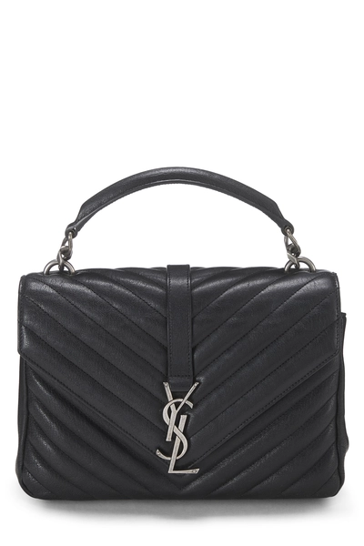 Saint Laurent Black Chevron Leather College Medium