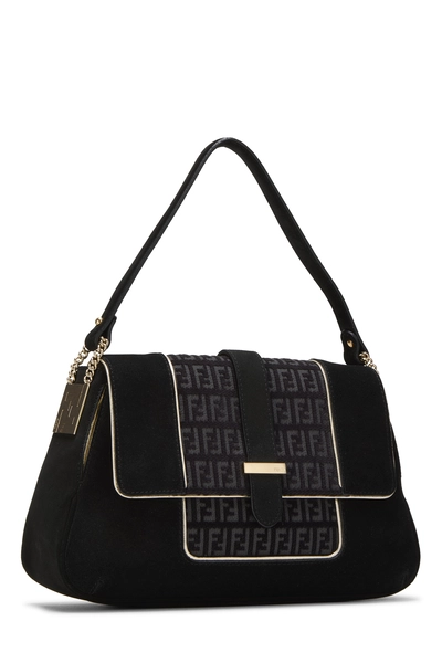 Fendi Black Zucchino Suede Shoulder Bag — photo 2
