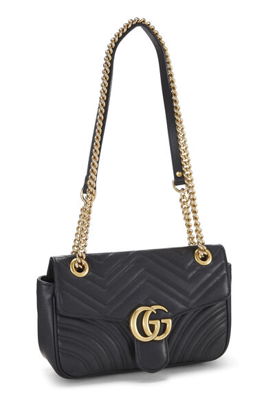 Black Leather GG Marmont Shoulder Bag Small, , large