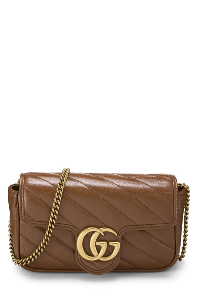 Brown Leather GG Marmont Crossbody Super Mini