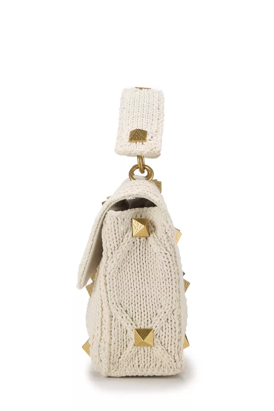 Cream Knit Roman Stud Top Handle Bag Medium, , large image number 2