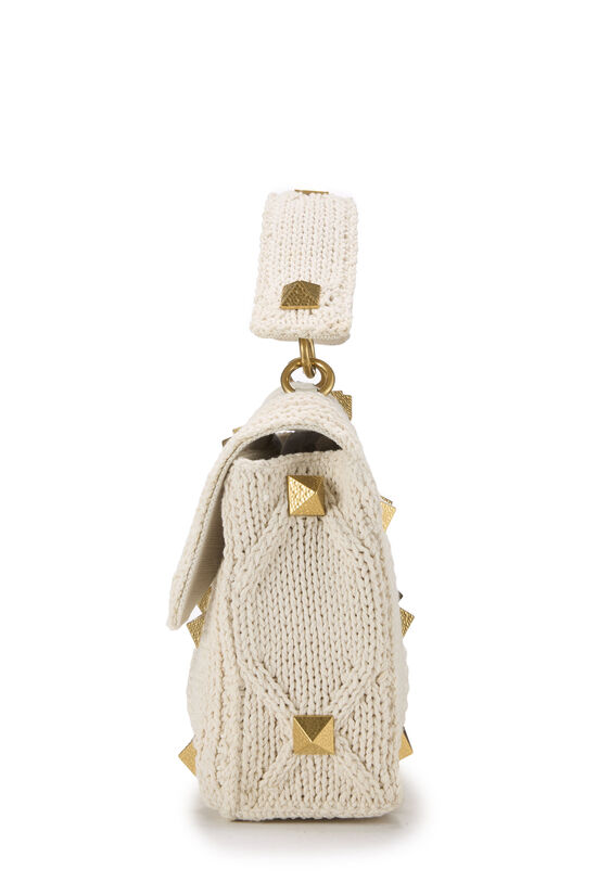 Cream Knit Roman Stud Top Handle Bag Medium, , large image number 2