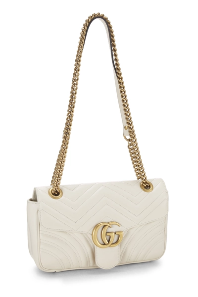 White Leather GG Marmont Shoulder Bag Small, , large