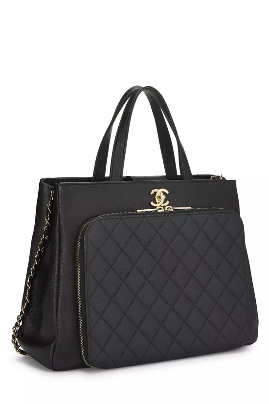 Black Quilted Caviar Business Affinity Shopping Bag Large, , large image number 1