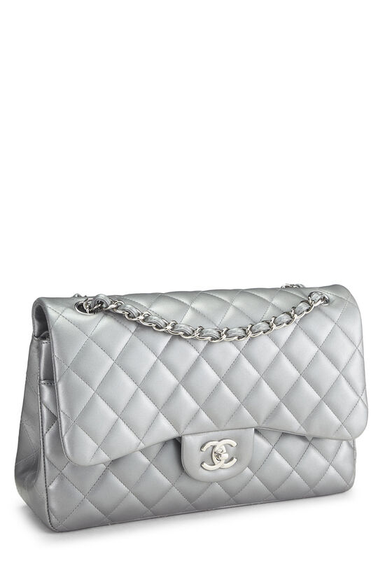 Metallic Silver Quilted Lambskin New Classic Double Flap Jumbo, , large image number 1
