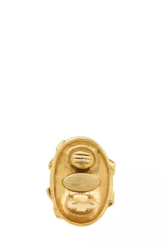 Gold Oval 'CC' Earrings, , large image number 2