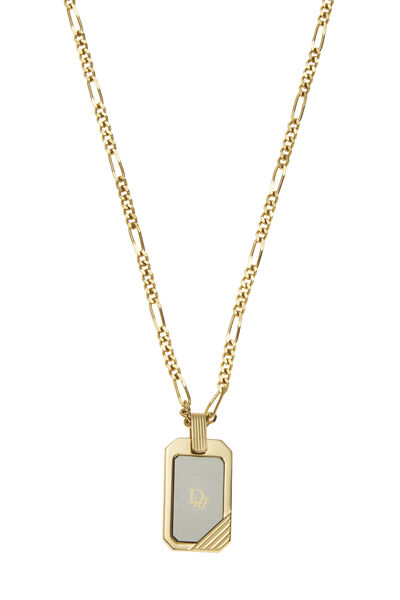 White & Gold Logo Figaro Chain Necklace, , large