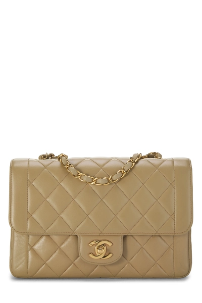 Beige Quilted Lambskin Border Flap Small