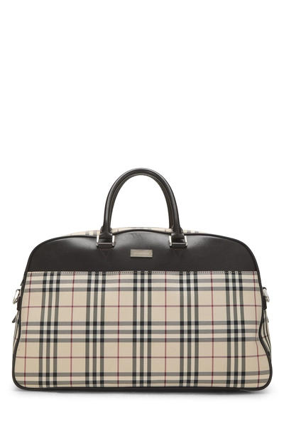 Brown Check Nylon Bowler Handbag Medium