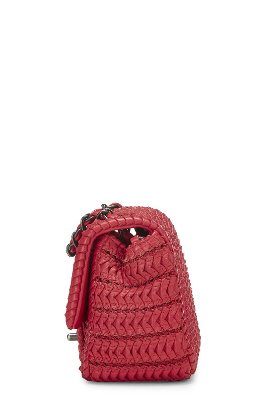 Red Woven Leather Square Flap Mini