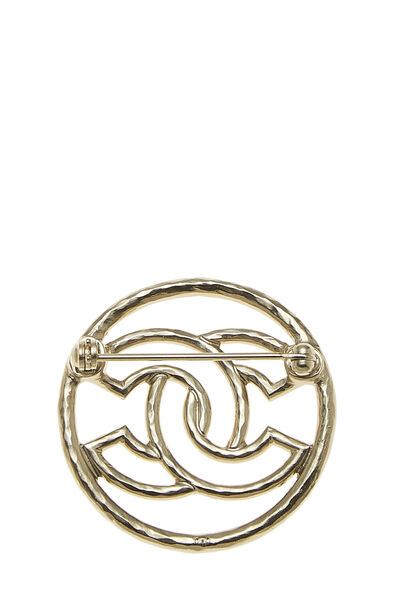 Gold 'CC' Circle Pin, , large