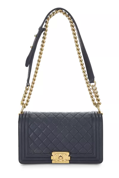 Navy Quilted Caviar Boy Bag Medium