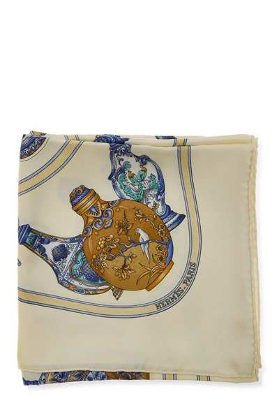 Cream & Multicolor 'Qu'importe le Flacon' Silk Scarf 90, , large
