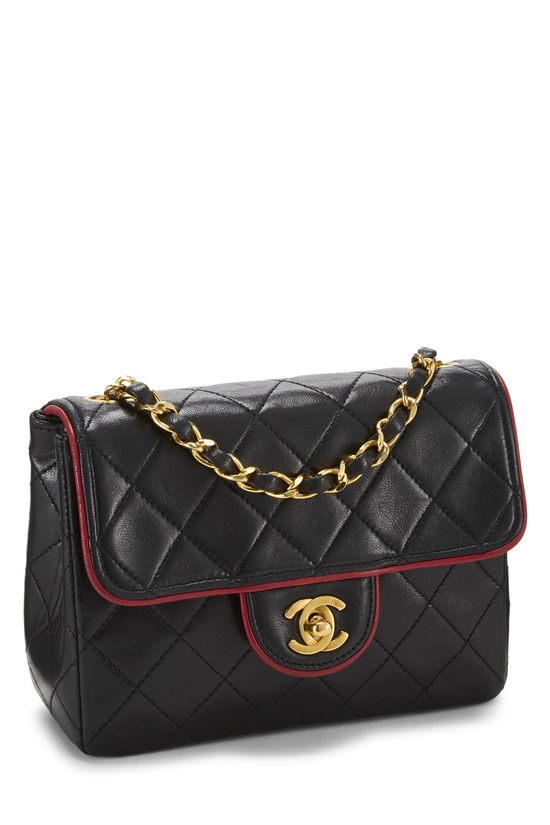 Black Quilted Lambskin Piped Half Flap Mini, , large image number 1