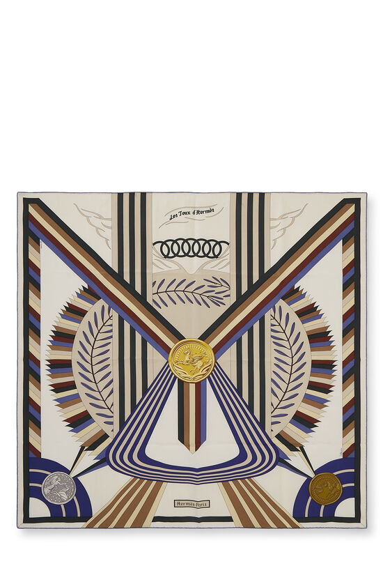White & Multicolor 'Les Jeux d'Hermes' Silk Scarf 90, , large image number 0