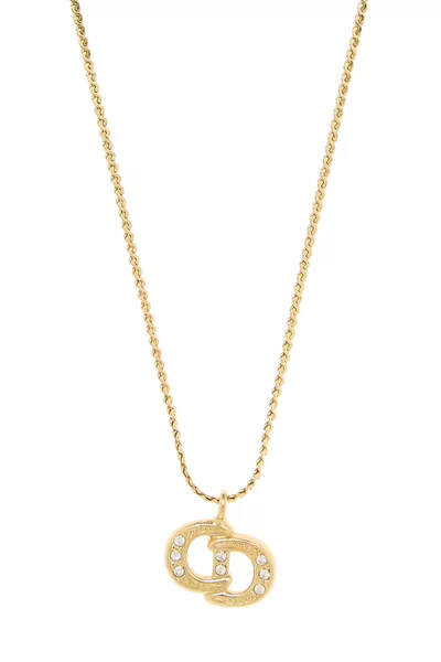 Gold & Crystal 'CD' Necklace, , large