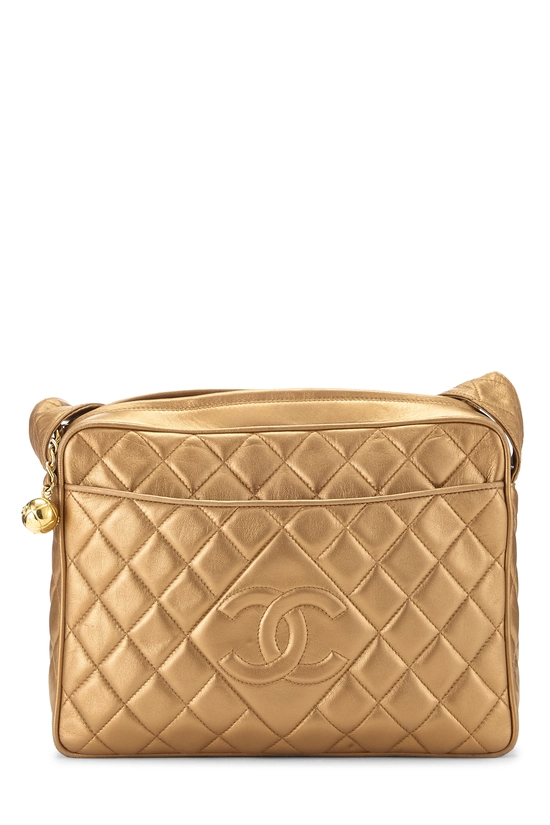 Pre-Owned Gold Lambskin Diamond 'CC' Camera Bag Large Q6BAST1ID5000