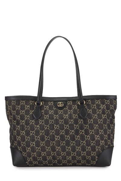 Black GG Denim Ophidia Tote Medium