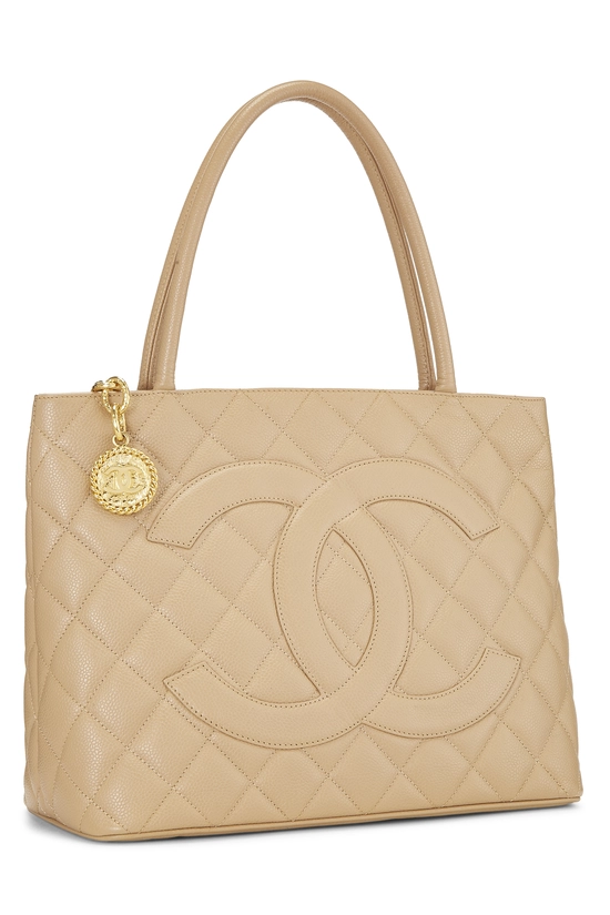 Beige Quilted Caviar Medallion Tote, , large image number 1