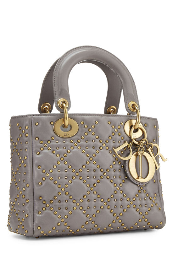 Grey Studded Leather Lady Dior Small, , large image number 2