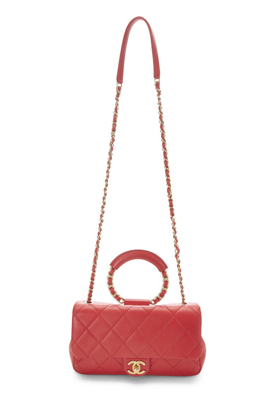 Chanel Red Quilted Lambskin In The Loop Handle Flap Bag Medium