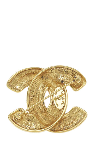 Gold Quilted 'CC' Pin Medium, , large