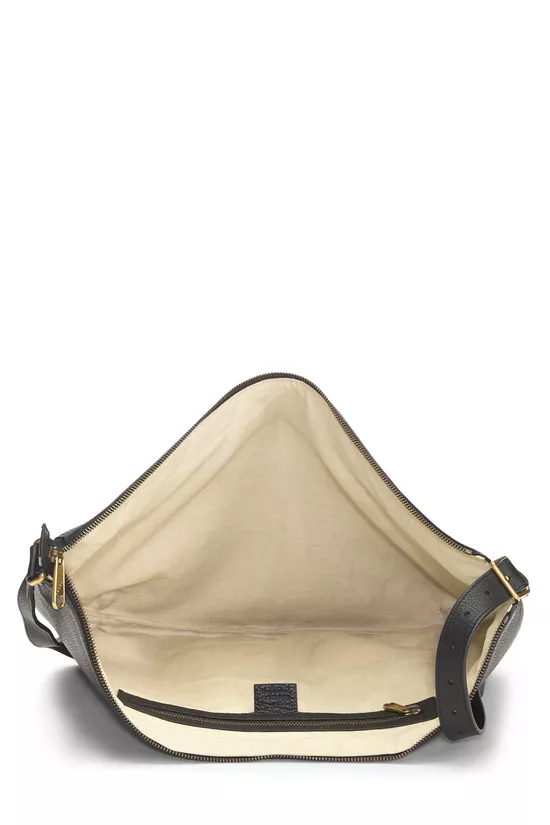 Black Leather Logo Printed Half Moon Hobo, , large image number 5