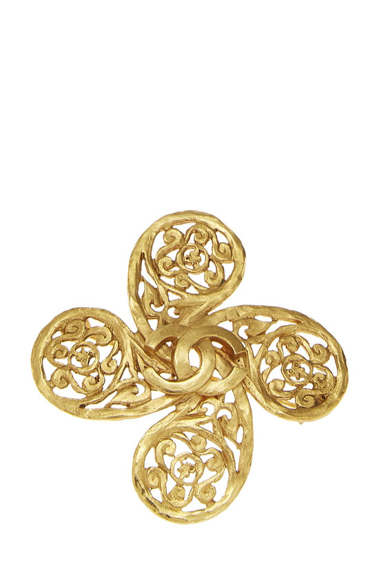 Gold 'CC' Fretwork Flower PIn, , large image number 0