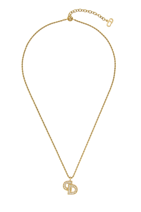 Gold Crystal 'CD' Necklace, , large image number 0