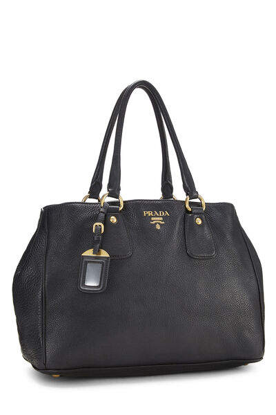 Black Vitello Daino Shopping Bag, , large