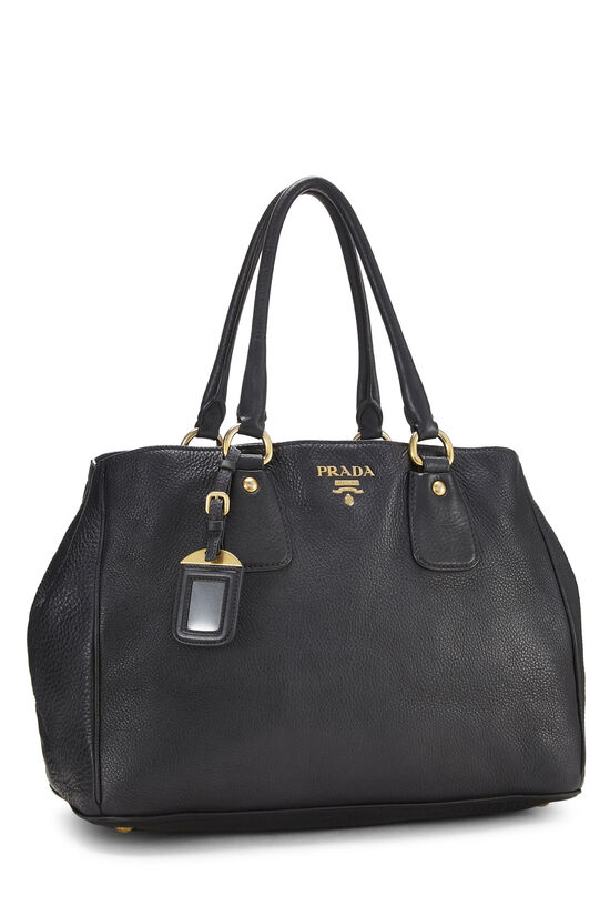 Black Vitello Daino Shopping Bag, , large image number 1