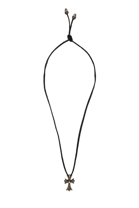 Black Leather & Sterling Silver Cross Bolo Necklace, , large image number 0