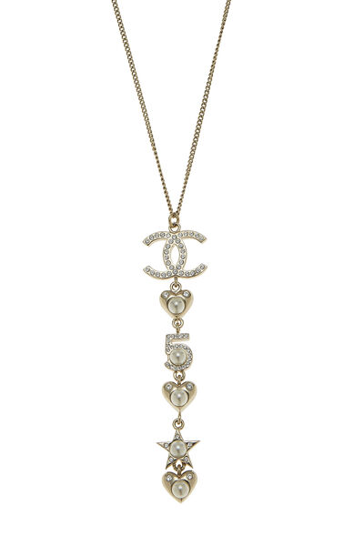Gold & Crystal 'CC' Symbolic Necklace, , large