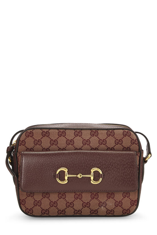Vintage Gucci Burgundy Leather Canvas Monogram Shoulder Bag Purse