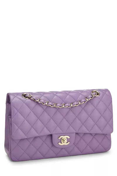 Purple Quilted Caviar Classic Double Flap Medium, , large