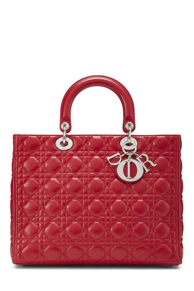 Red Cannage Quilted Lambskin Lady Dior Large
