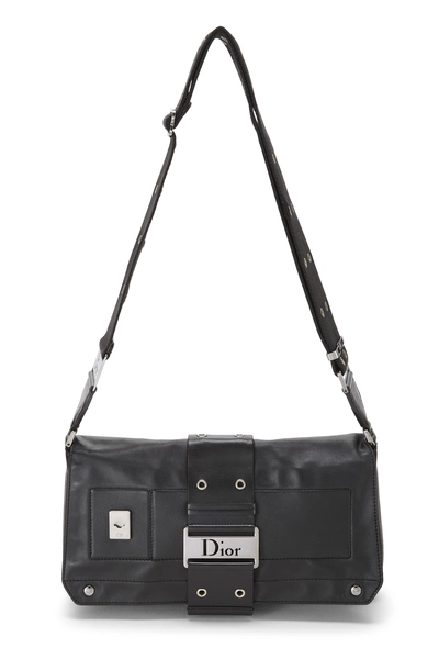 Black Leather Street Chic Shoulder Bag