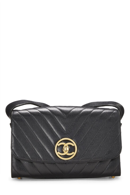 Chanel Black Chevron Caviar Flap Shoulder Bag